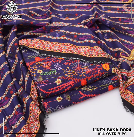 Linen Bana Dora All Over – 3 Piece Suit